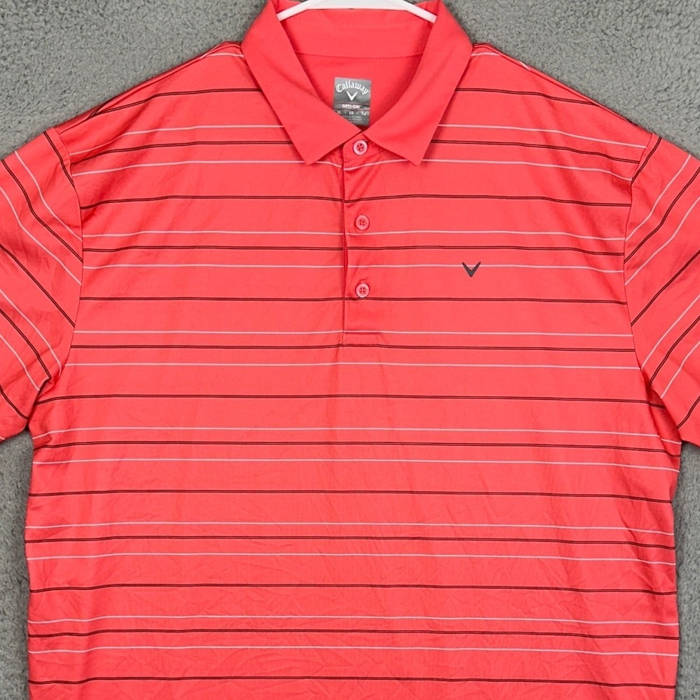 Callaway Polo Shirt Mens XL Opti-Dri Red Striped Short Sleeve Golf EUC